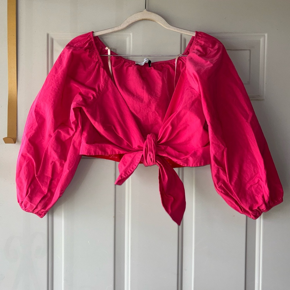 Mangano magenta puffy sleeve tie bust crop top size TG 42